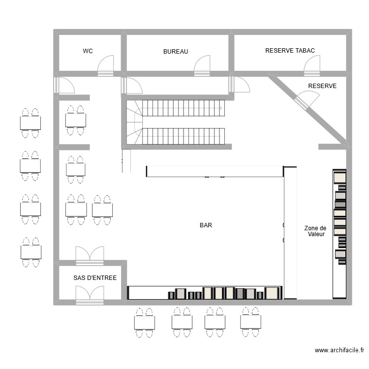 Tabac la pipe. Plan de 6 pièces et 180 m2
