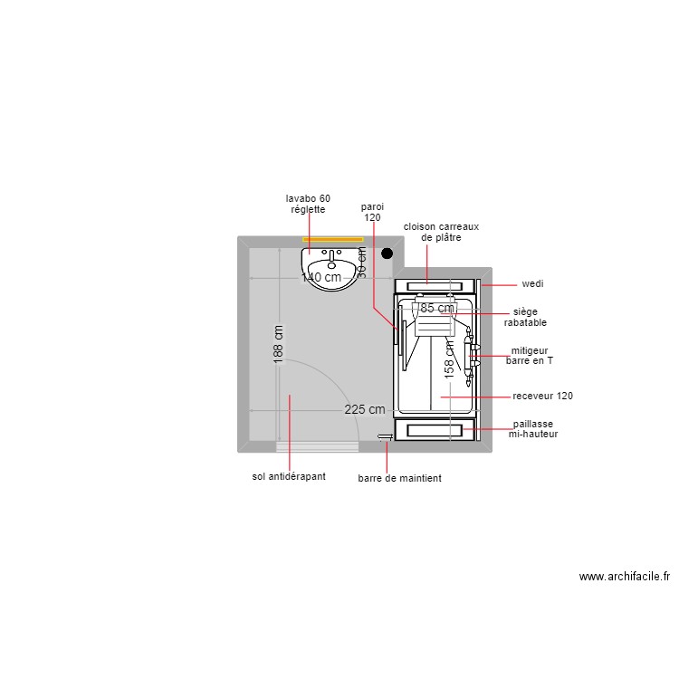 chauviere. Plan de 1 pièce et 4 m2