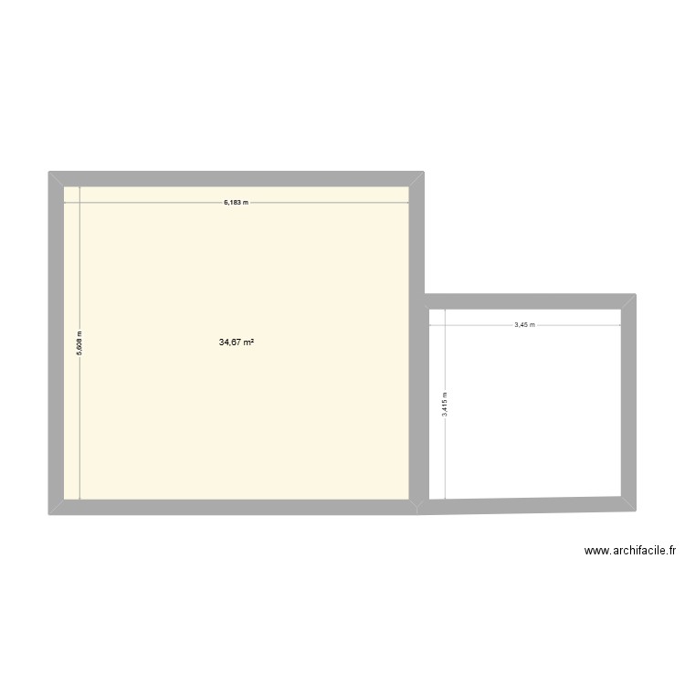 vacances. Plan de 1 pièce et 35 m2