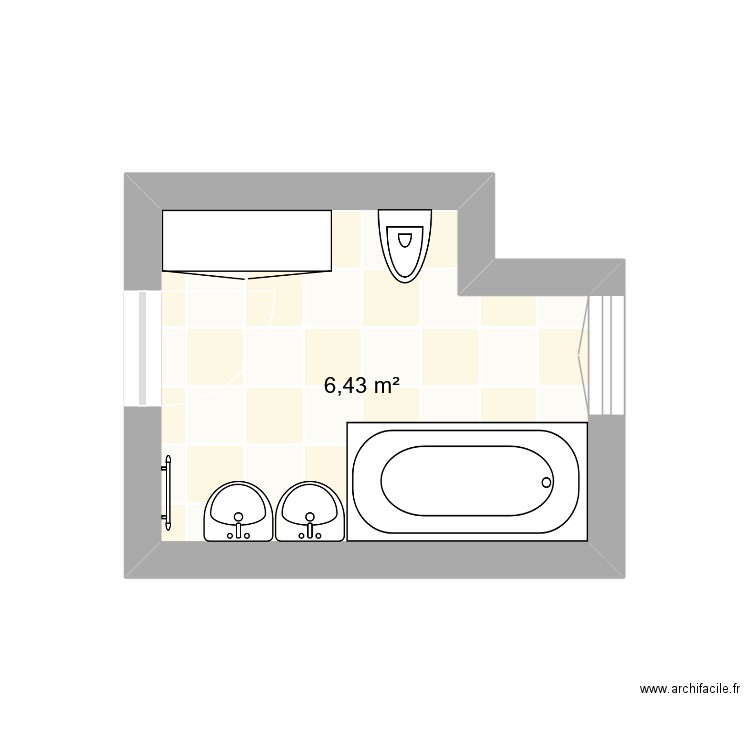 Salle de Bains. Plan de 1 pièce et 6 m2