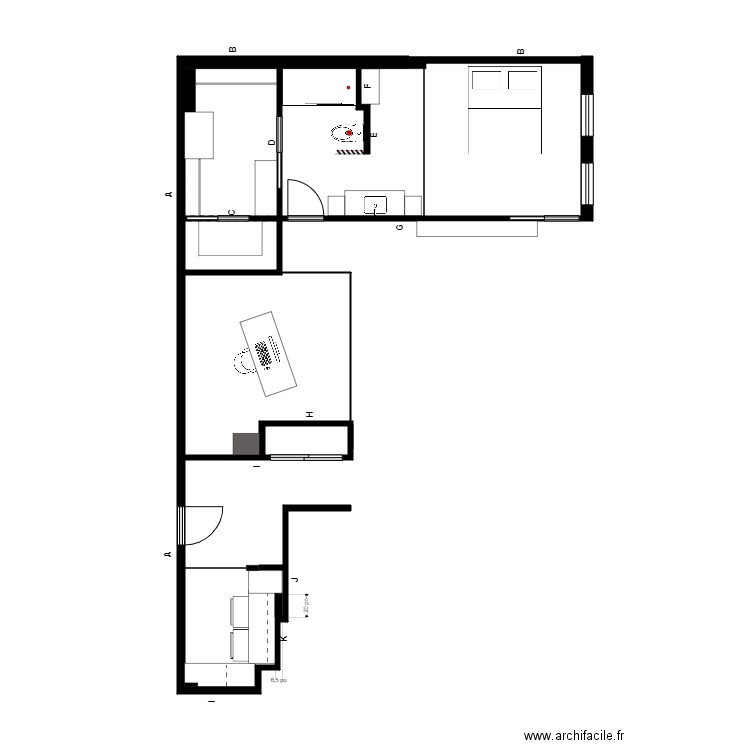 Gagnon PM vide. Plan de 2 pièces et 3 m2