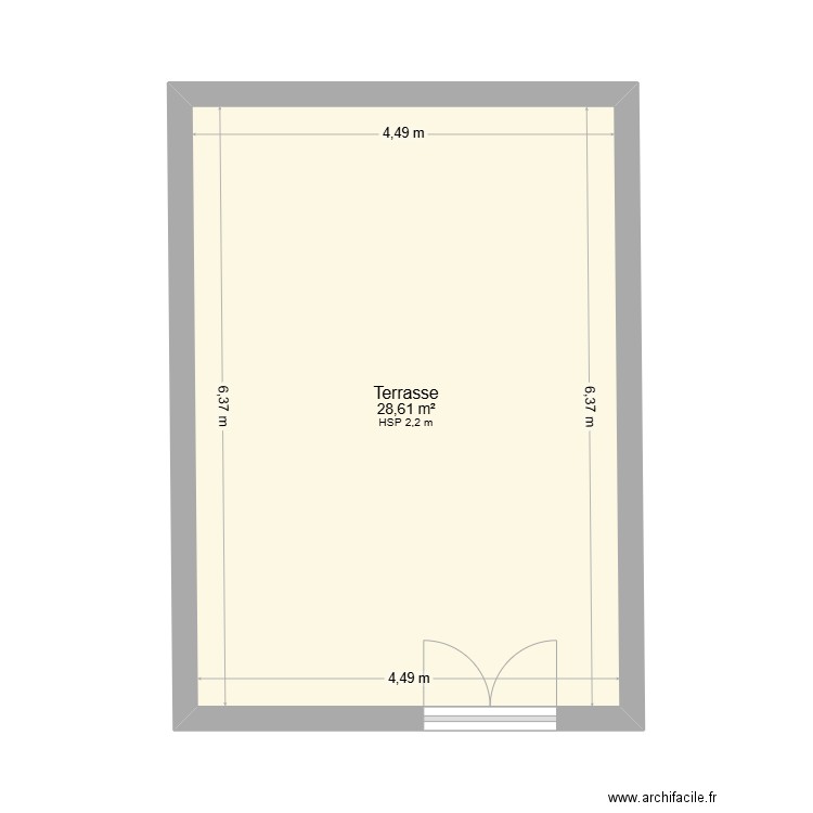 terrasse sous sol. Plan de 1 pièce et 29 m2