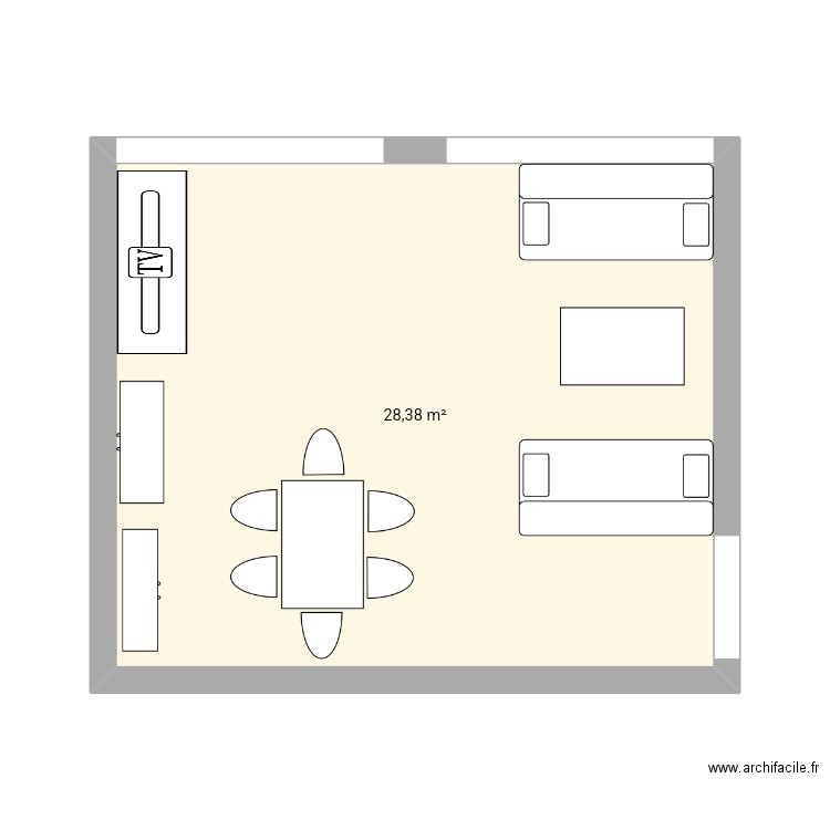 Salon. Plan de 1 pièce et 28 m2