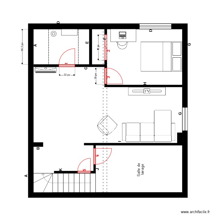 daigle s-sol Finition. Plan de 1 pièce et 55 m2