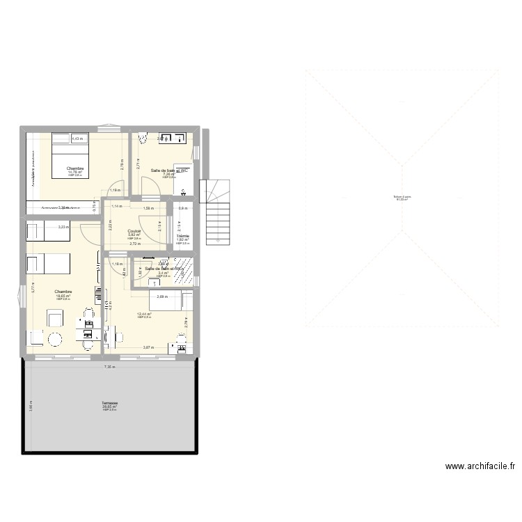 Etage_Maison Rochefort-Du-Gard v2. Plan de 8 pièces et 93 m2