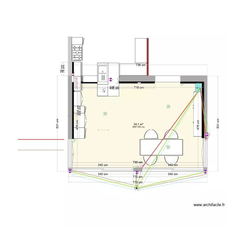 Extension cuisine - Eclairage ext&eacute;rieur . Plan de 