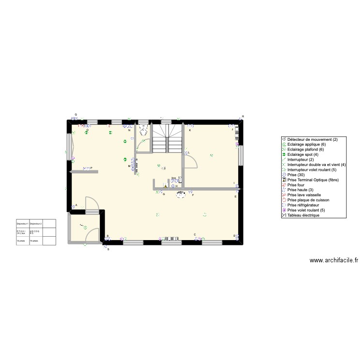 RDC électricité. Plan de 4 pièces et 69 m2