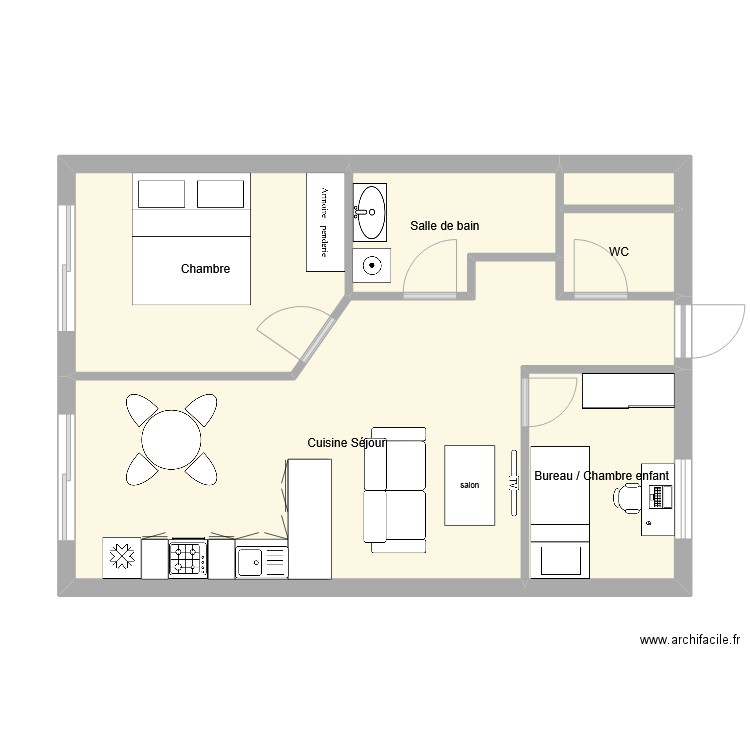 aménagement sans extension. Plan de 6 pièces et 53 m2