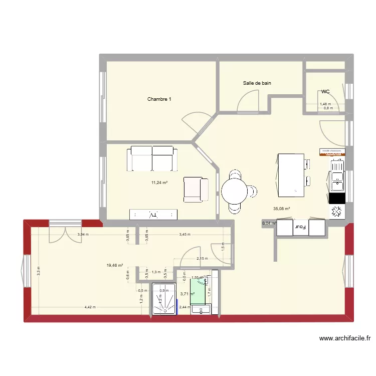 am&eacute;nagement sans extension. Plan de 9  et 89 m²