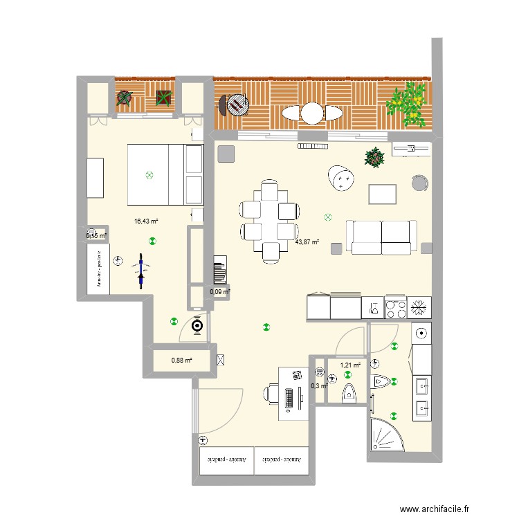 St.Maur version cuisine dans séjour ''option''.. Plan de 7 pièces et 63 m2