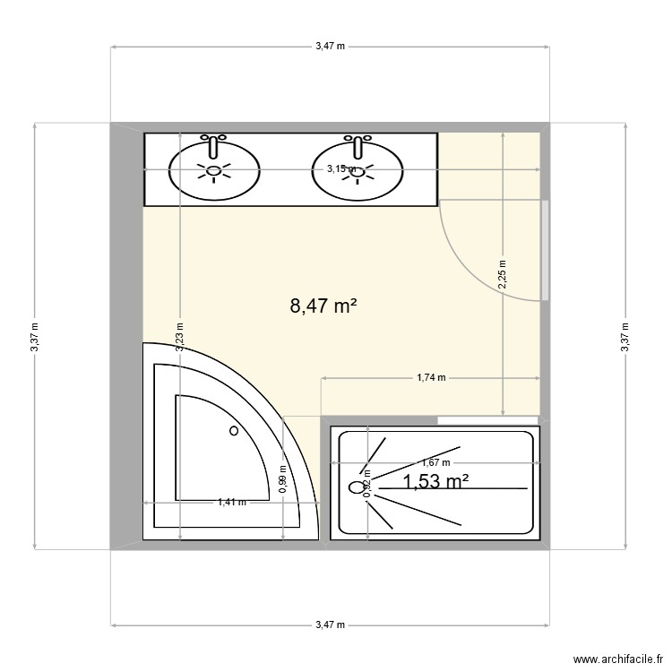 Debocsshere existant. Plan de 2 pièces et 10 m2