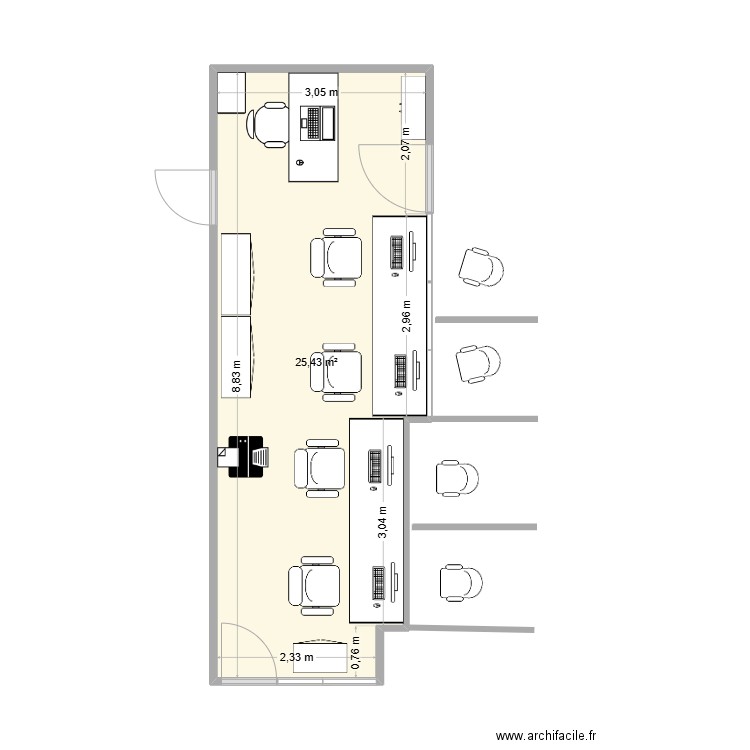 bureau qualité dans ex psy. Plan de 1 pièce et 30 m2