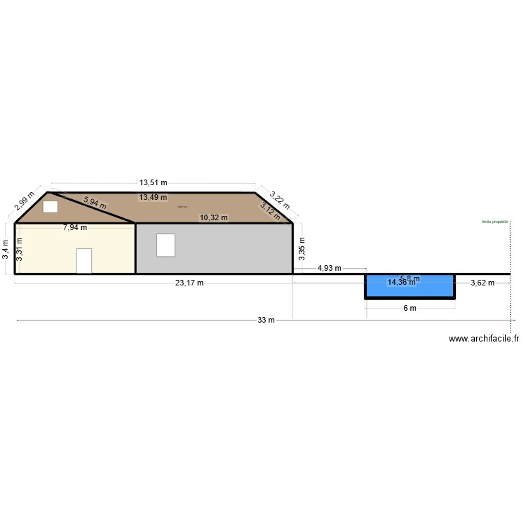 PLAN DE COUPE PISCINE. Plan de 5 pièces et 100 m2