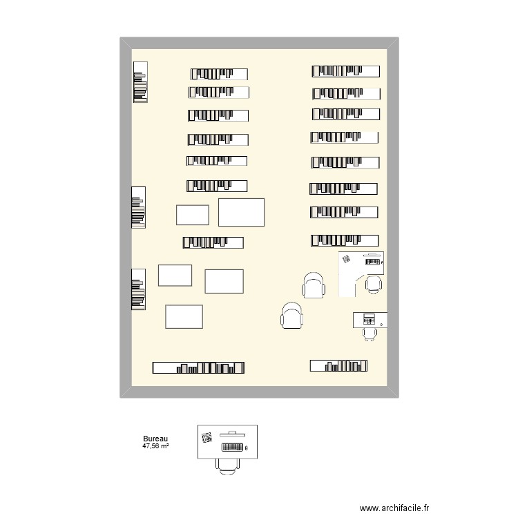 Bibli bourg. Plan de 1 pièce et 48 m2