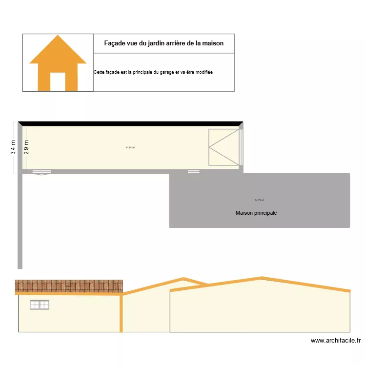 Garage actuel photo. Plan de 2 et 76 m² Garage actuel photo. Plan de 2 et 76 m²