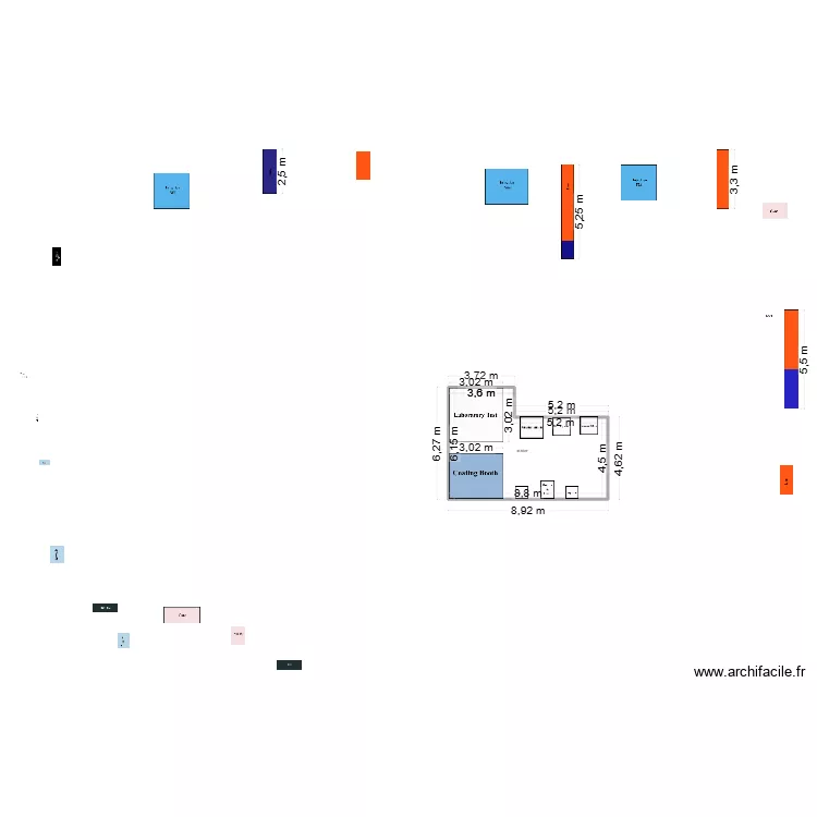 coating. Plan de 1  et 46 m²
