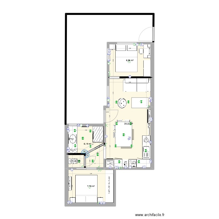 Appart Canet électricité. Plan de 5 pièces et 42 m2
