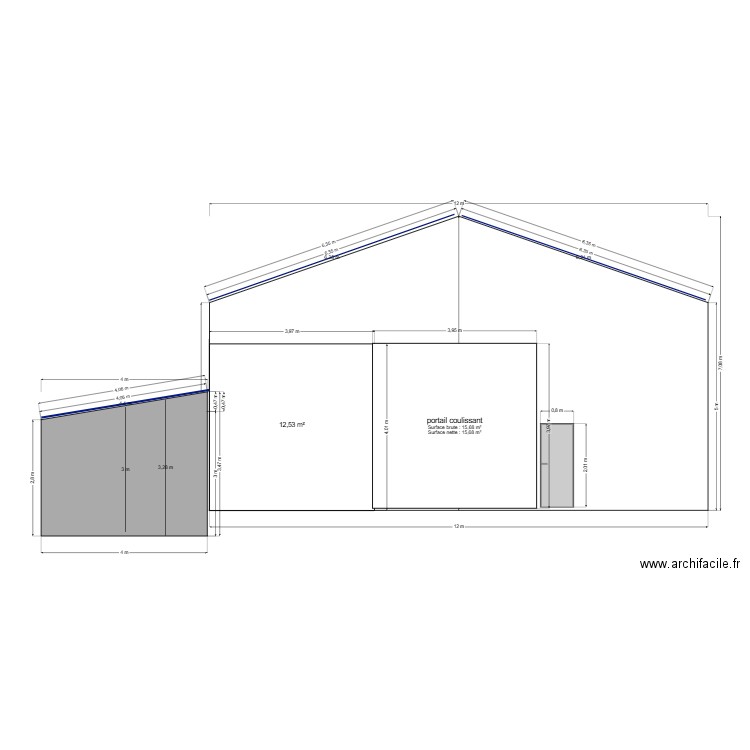 abattoir face sud. Plan de 1 pièce et 13 m2