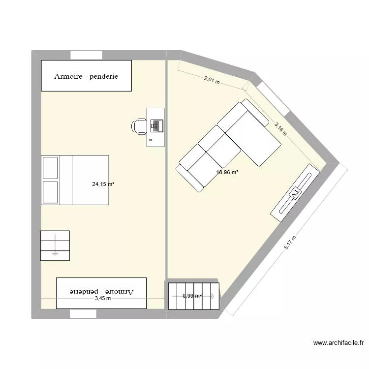 2e Maison Roubaix am&eacute;nag&eacute; couche 2. Plan de 3  et 44 m²