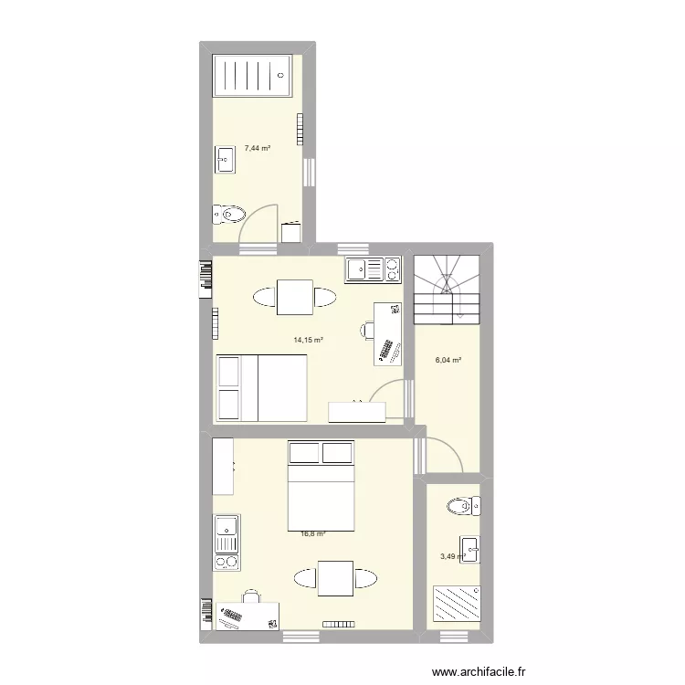 1er &eacute;tage Le Mans. Plan de 5  et 48 m²
