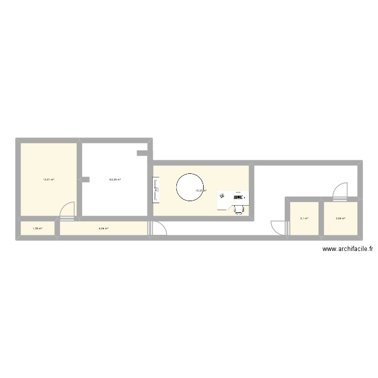 Bureau Romane. Plan de 7 pièces et 56 m2