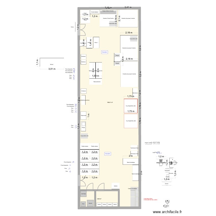 Labo Pantin. Plan de 2 pièces et 177 m2