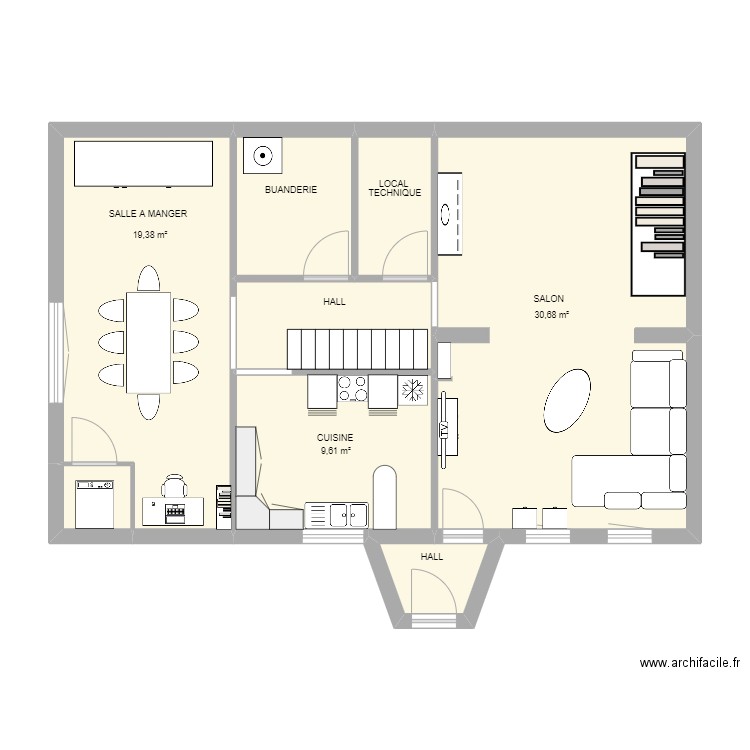 RDC BERGER MIMIE. Plan de 8 pièces et 77 m2