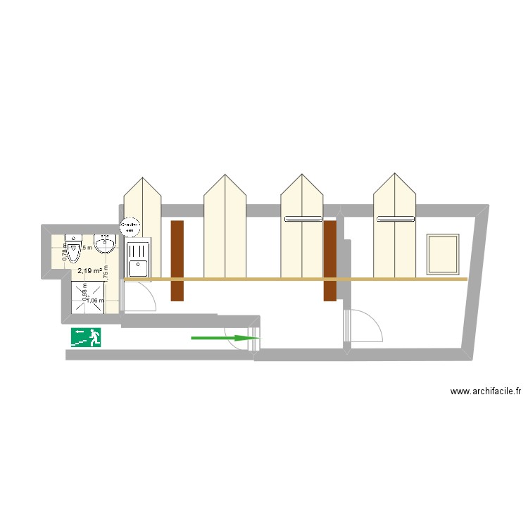 Comble 45 Cours B.. Plan de 1 pièce et 2 m2