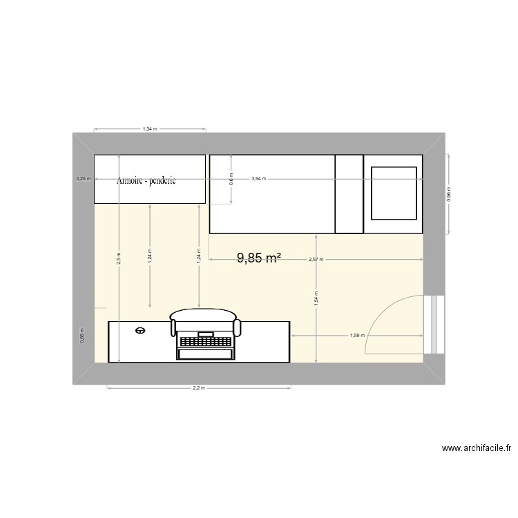 chambre Jana et YAcoub. Plan de 1 pièce et 10 m2