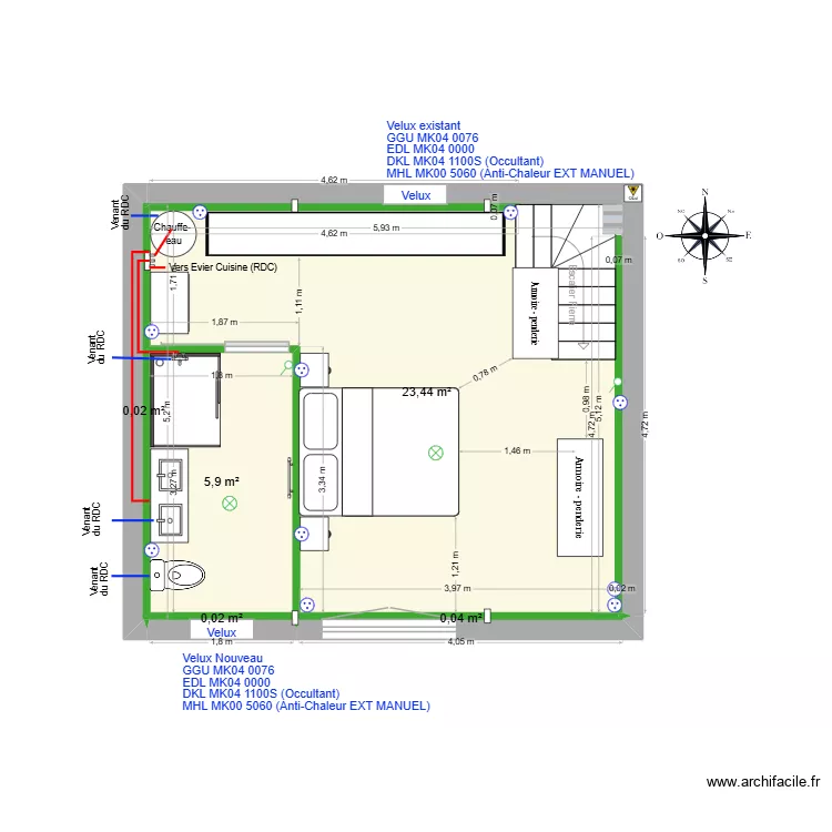 Etage_Gauche_2_VELUX_SDB_A_GAUCHE. Plan de 5 Pièces et 29 m² Etage_Gauche_2_VELUX_SDB_A_GAUCHE. Plan de 5 Pièces et 29 m²