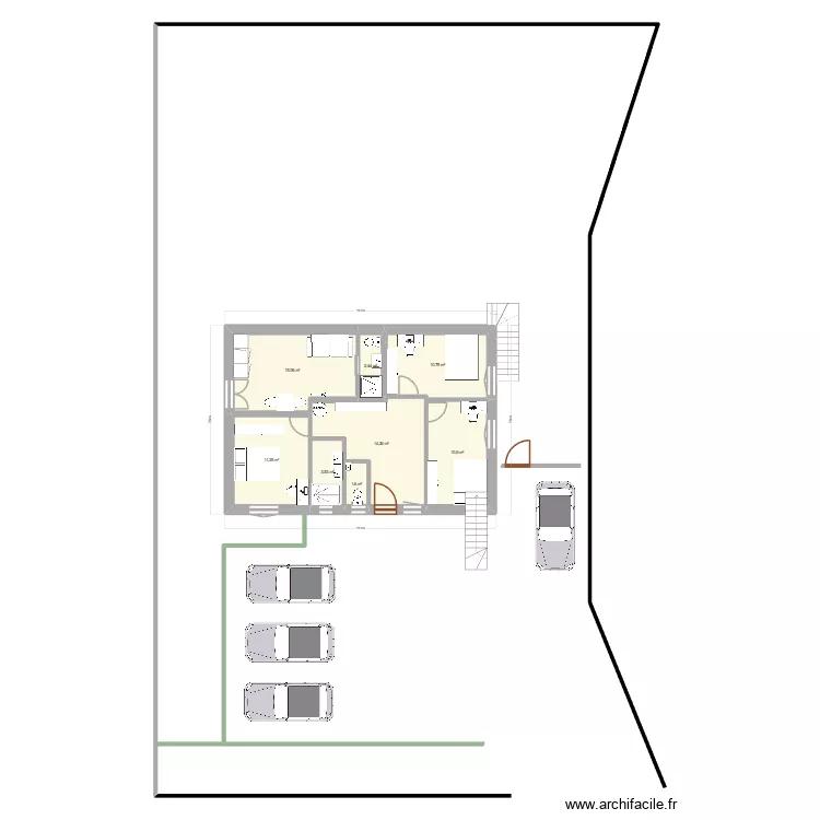 studio &agrave; gauche et entr&eacute;e &agrave; droite cuisine sud. Plan de 20  et 260 m²