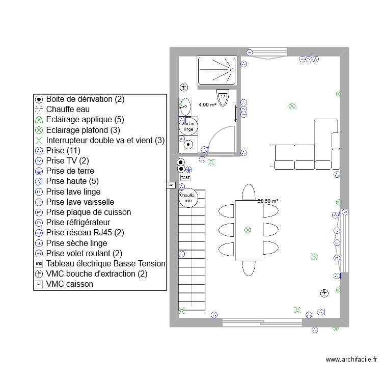 micka rdc elec0. Plan de 2 pièces et 38 m2