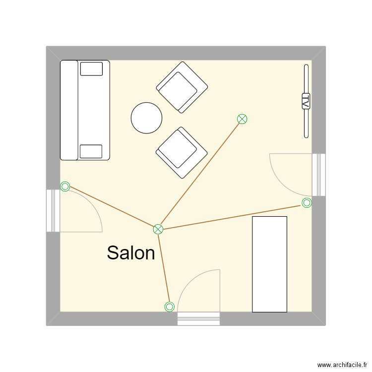 Salon telerupteur 3BP 2 Lampe. Plan de 1 pièce et 23 m2