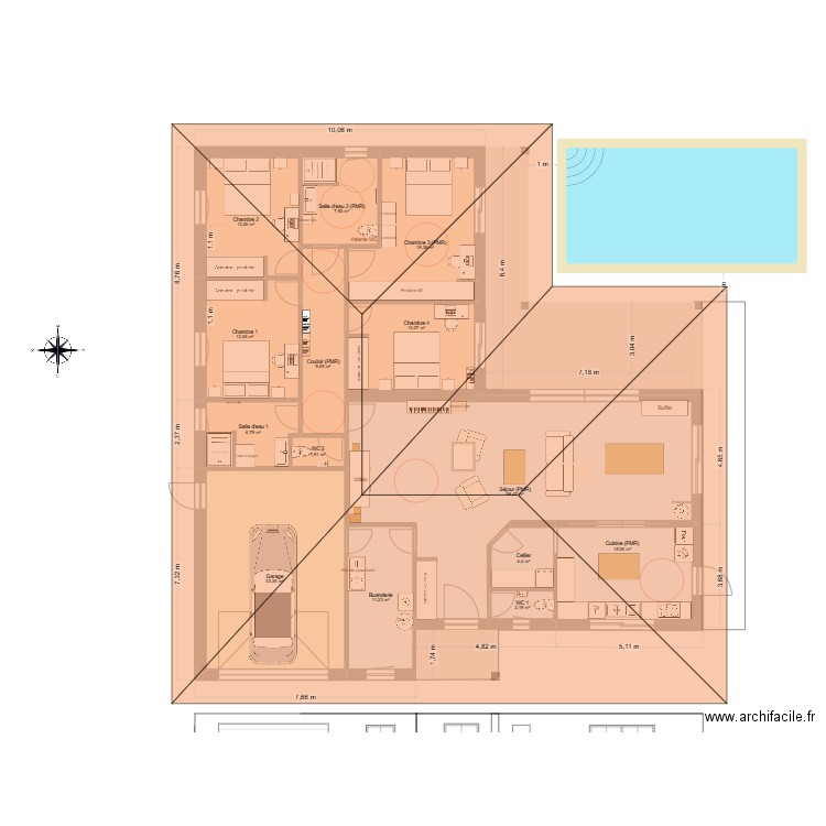 Gorisse PP11. Plan de 14 pièces et 209 m2