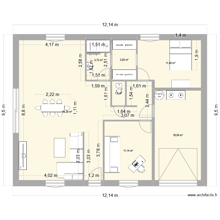 projet maison. Plan de 7 pièces et 97 m2