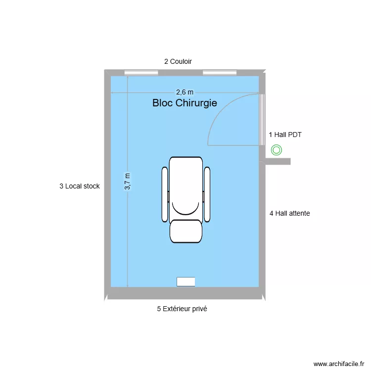 31728 Bloc Chirurgie. Plan de 1  et 10 m²