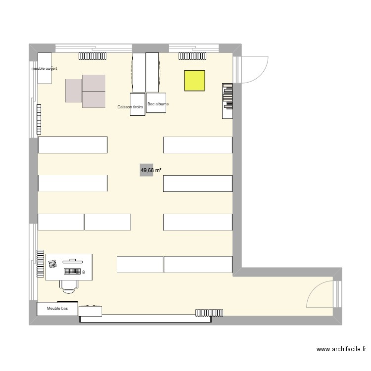 classe. Plan de 1 pièce et 50 m2