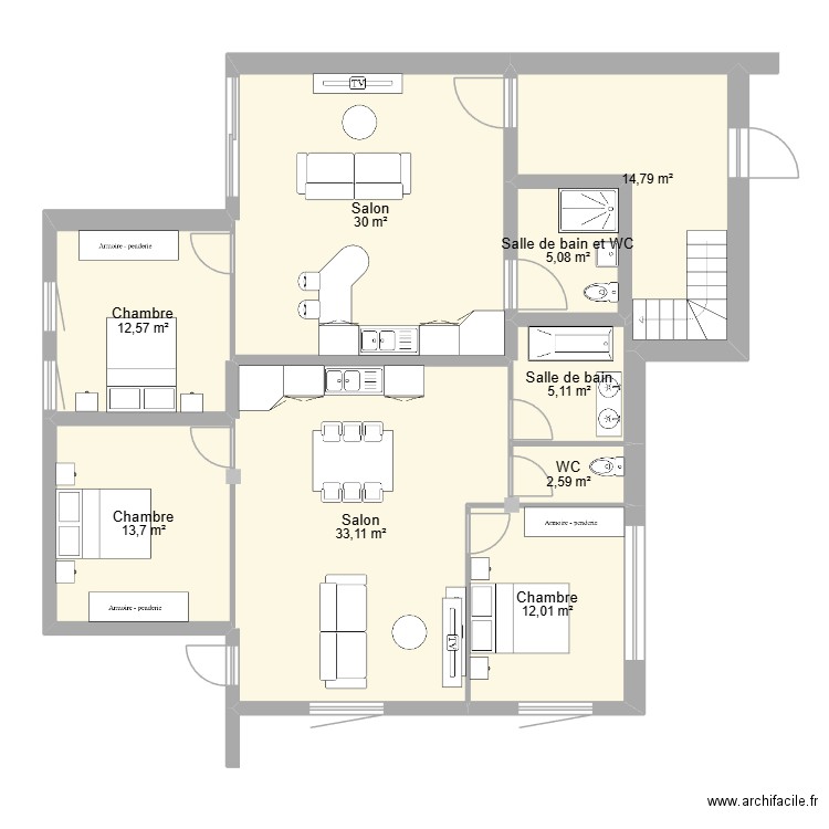 PLAN INTERIEUR CRAPONNE. Plan de 9 pièces et 129 m2