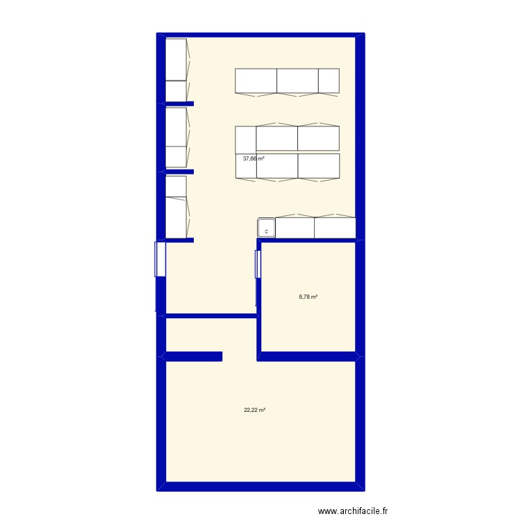 labo. Plan de 3 pièces et 69 m2