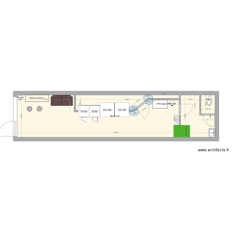 Laverie Torfou. Plan de 1 pièce et 35 m2