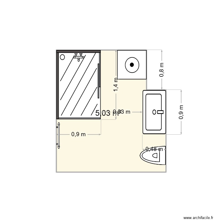 Salle de bain jess idee future. Plan de 1 pièce et 5 m2