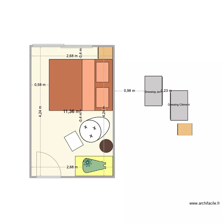 Chambre Parents_Transition Baby. Plan de 1  et 11 m²