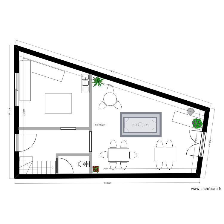 DANILOVIC COUPE PROJET RDC. Plan de 1 pièce et 61 m2