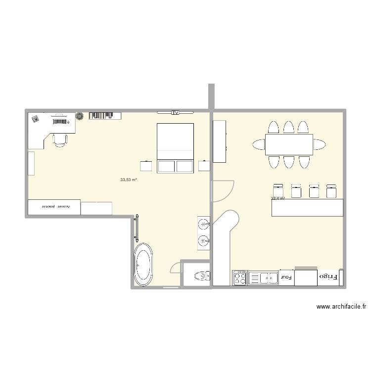 maison 1. Plan de 2 pièces et 66 m2