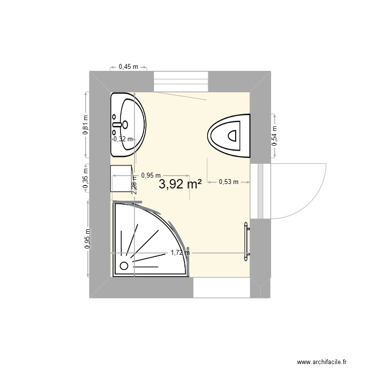SDE actuelle. Plan de 1 pièce et 4 m2