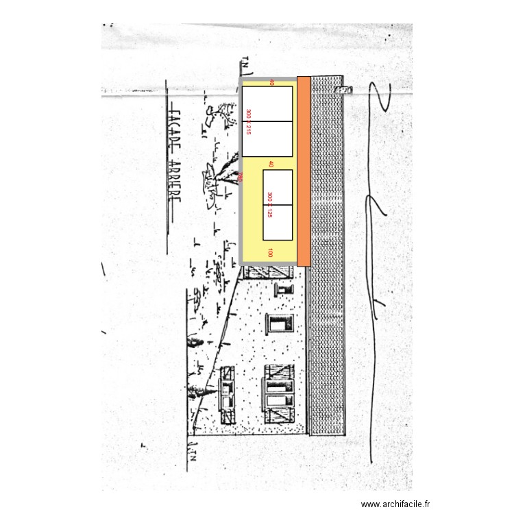 Façade arrière véranda. Plan de 1 pièce et 22 m2