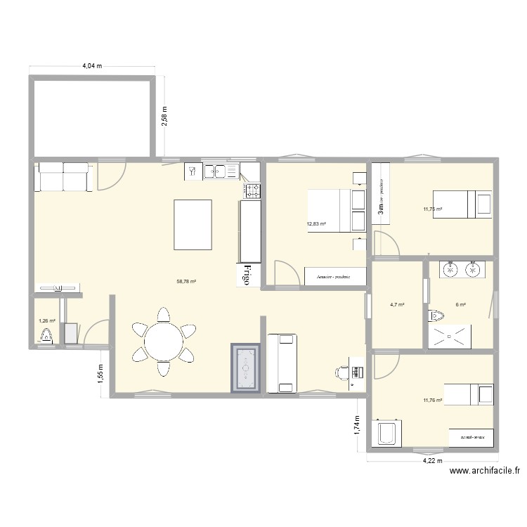plan vierge à l'echelle. Plan de 7 pièces et 107 m2