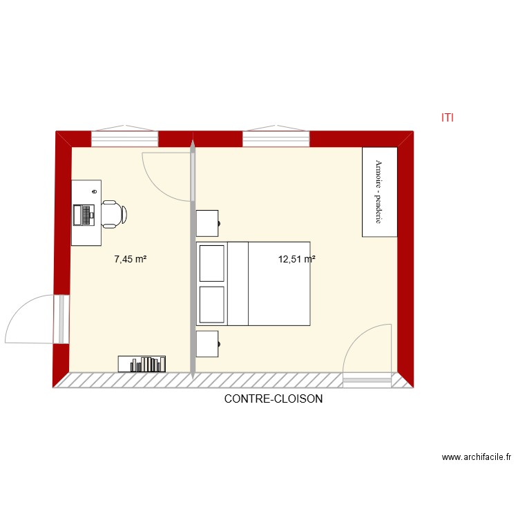 COURTE. Plan de 2 pièces et 20 m2