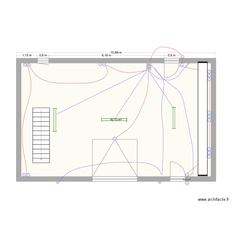 garage. Plan de 1 pièce et 62 m2