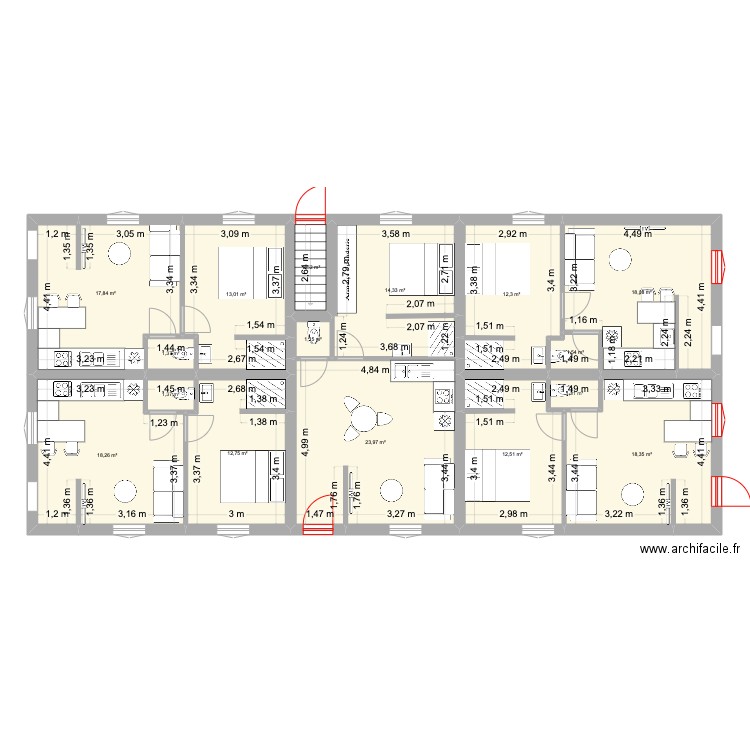 Jemmapes. Plan de 38 pièces et 519 m2
